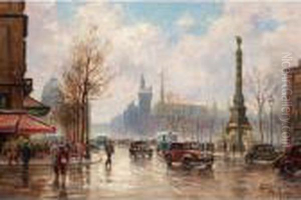 Place Du Chatelet, Paris Oil Painting by Henri Malfroy