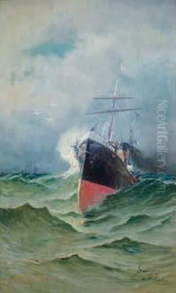 Steamer De La Cgt Par Grand Vent Oil Painting by Henri Malfroy