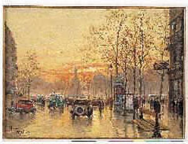 Scene Animee Rue Royale A Paris Oil Painting by Henri Malfroy