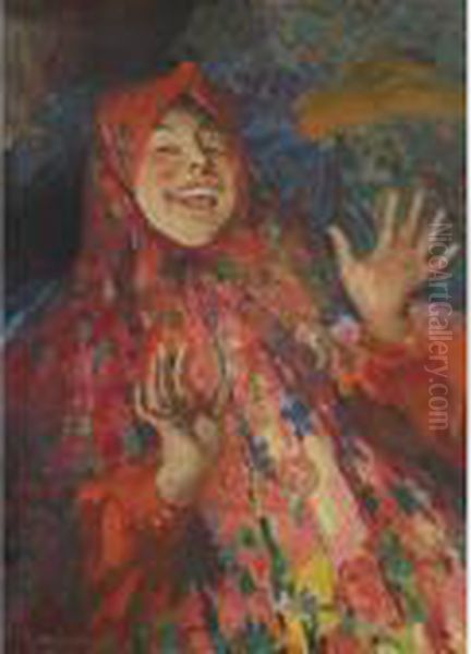 Laughing Girl Oil Painting by Philippe Andreevitch Maliavine