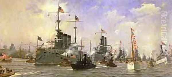 Naval Parade, held in honor of commander George Dewey 1837-1917 1898 Oil Painting by Fred Pansing