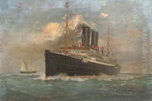 The British steamer Caledonia outward-bound for New York Oil Painting by Fred Pansing