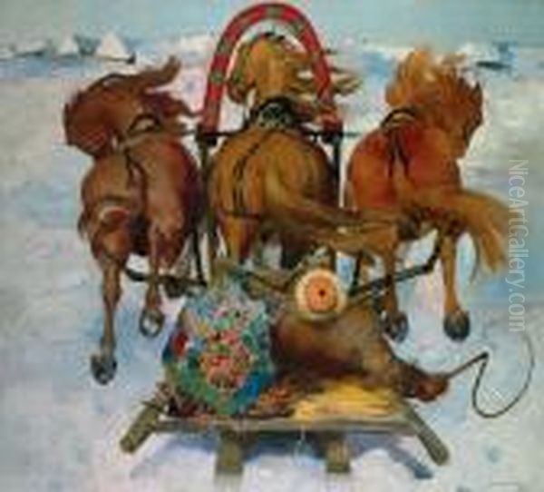 A Sleigh Ride Oil Painting by Philippe Andreevitch Maliavine