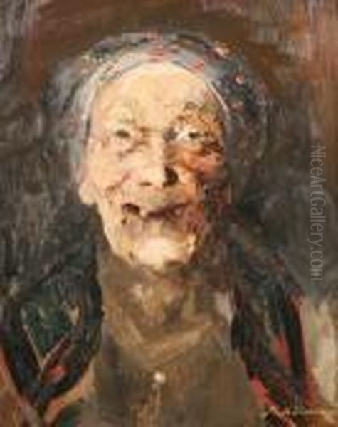 Laughing Peasant Woman Oil Painting by Philippe Andreevitch Maliavine