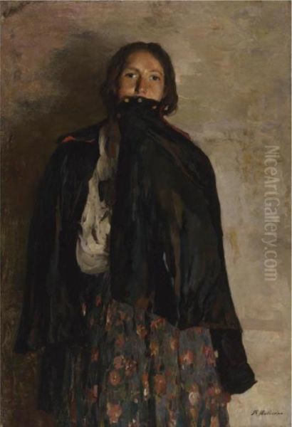 Peasant, Covering Her Mouth With A Shawl Oil Painting by Philippe Andreevitch Maliavine