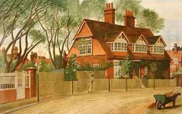 Queen Anne Gardens looking North, Bedford Park, Chiswick Oil Painting by Henry Marriott Paget