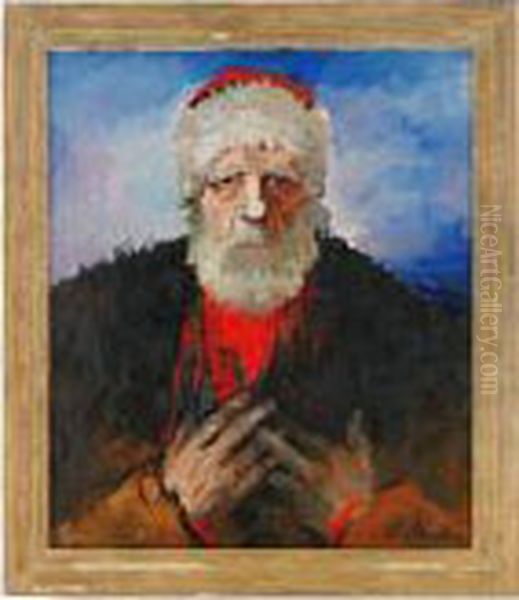 Portrait Of A White-bearded Man In Fur-trimmed Cap Oil Painting by Philippe Andreevitch Maliavine