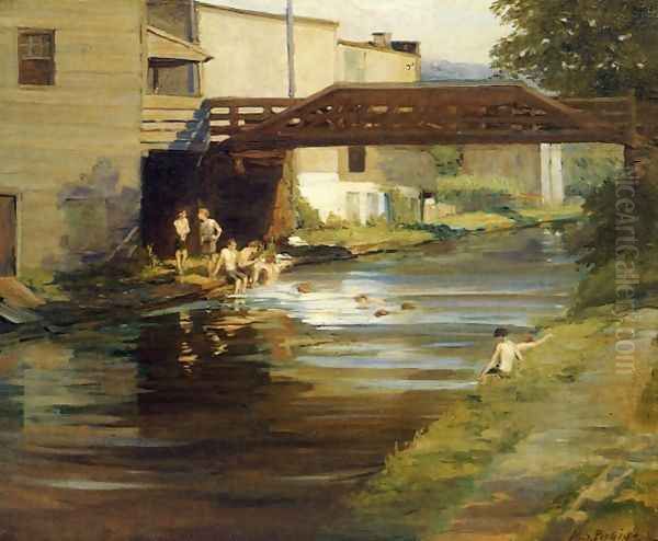 Boys Bathing in the Canal Oil Painting by Mary Smith Perkins Perkins