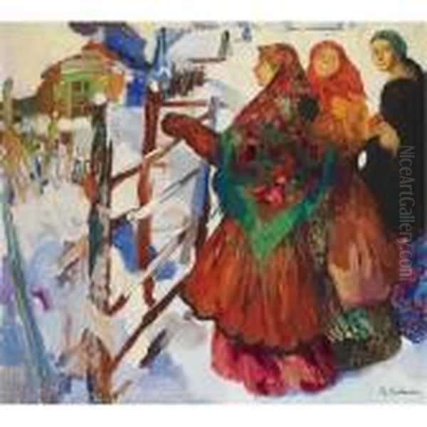 Russian Babas Oil Painting by Philippe Andreevitch Maliavine