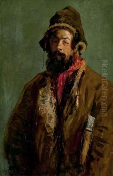 Portrait Of A Bearded Peasant In A Sheepskin Coat Oil Painting by Philippe Andreevitch Maliavine