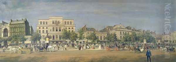 Panorama of Le Boulevard du Temple and its several theatres, c.1860 Oil Painting by Adolphe Martial Potemont