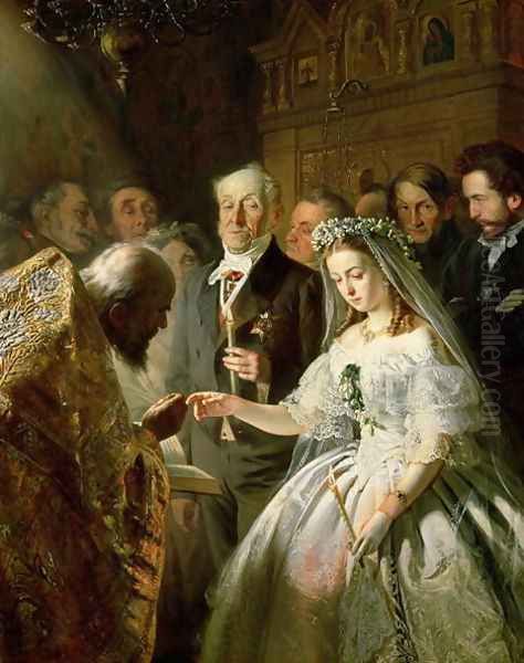 The Arranged Marriage, 1862 Oil Painting by Vasili Vladimirovits Pukirev