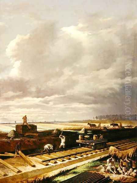 Building Work on a Railway Line, 1871 Oil Painting by Vasili Vladimirovits Pukirev