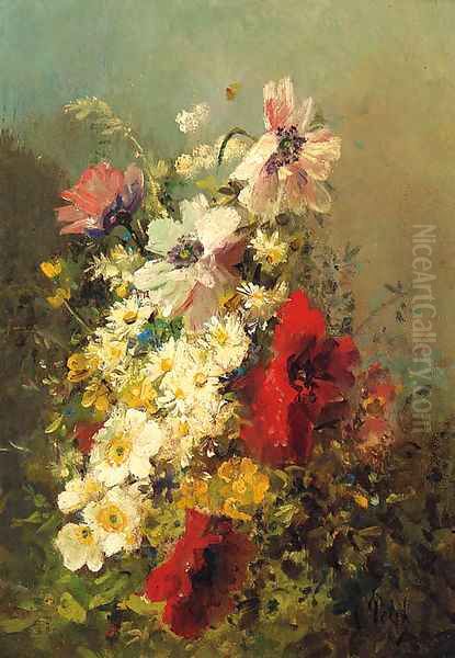 Daisies, Poppies And Wild Roses Oil Painting by Eugene Petit