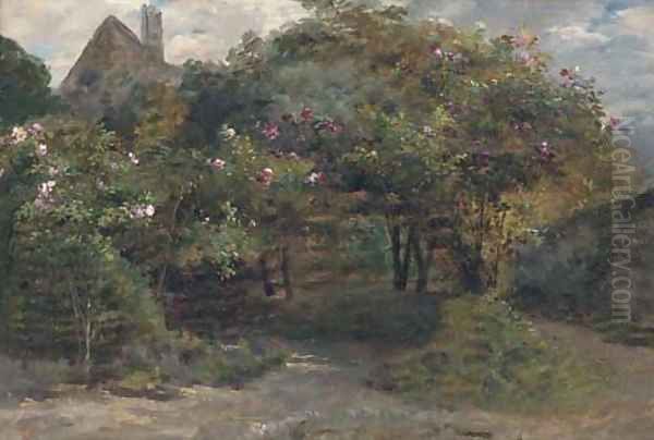 Le chemin aux arbres et fleurs Oil Painting by Eugene Petit