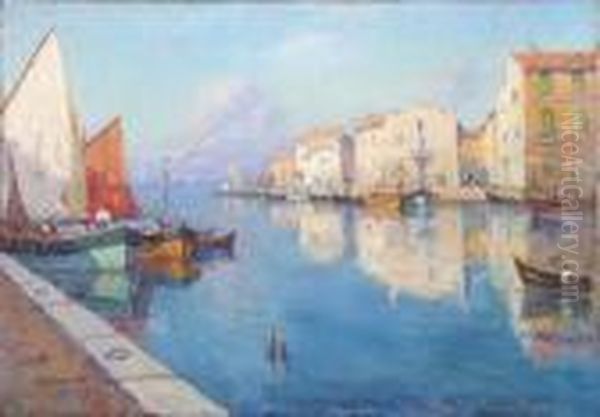 Fishing Village Oil Painting by Vincent Manago