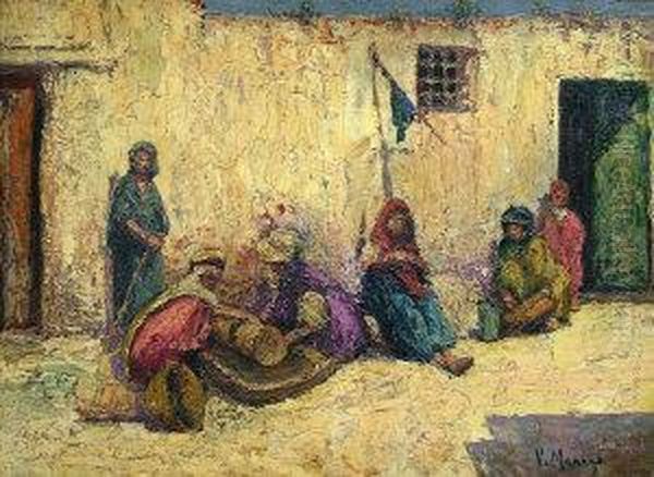 North African Street Scene Oil Painting by Vincent Manago