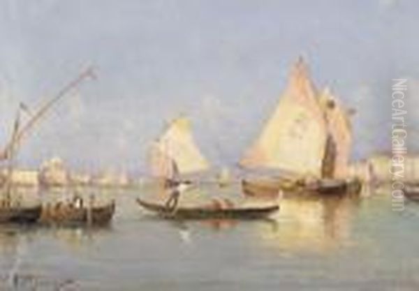 Segelboote Und Gondeln In Den Lagunen Vor Venedig Oil Painting by Vincent Manago