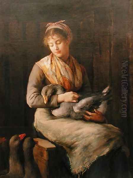 Young girl with geese Oil Painting by Marie, Mrs Dujardin-Beaumetz Petiet