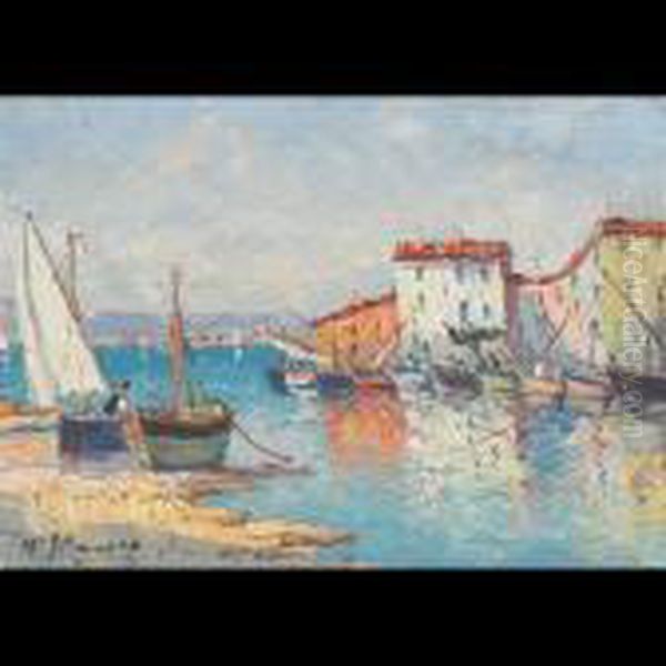 Mediterranean Harbour Scene Oil Painting by Vincent Manago