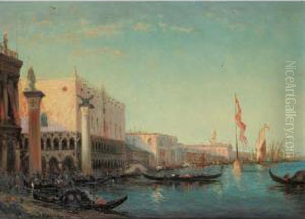 Le Palais Des Doges A Venise [ ;
 Venice, The Doge's Palace ; Oil On Canvas Signed Lower Left] Oil Painting by Vincent Manago