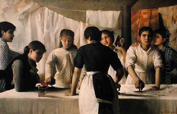 Laundresses, 1882 Oil Painting by Marie, Mrs Dujardin-Beaumetz Petiet