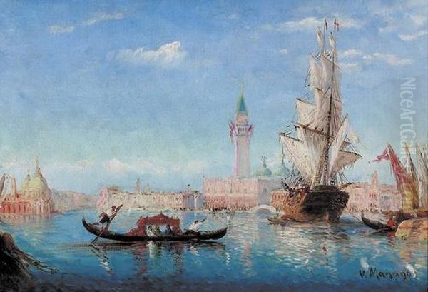 Gondoliere Im Bacino Di San Marco. Oil Painting by Vincent Manago