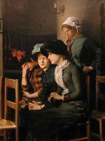 Young girls at church Oil Painting by Marie, Mrs Dujardin-Beaumetz Petiet