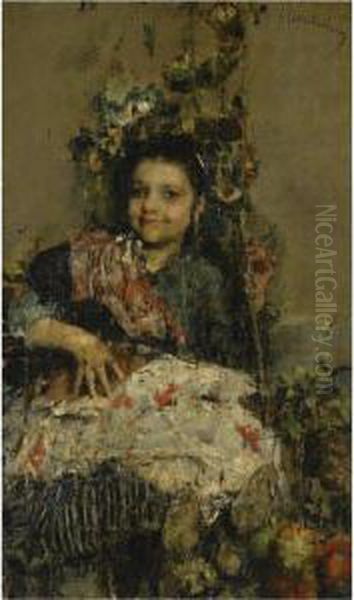 Una Ragazza Oil Painting by Antonio Mancini