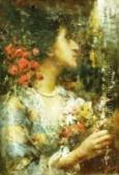 Profilo Di Una Donna Oil Painting by Antonio Mancini