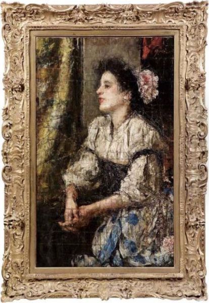 La Ciociara Con Fiore Nei Capelli Oil Painting by Antonio Mancini