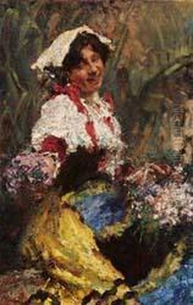 Contadinella Oil Painting by Antonio Mancini