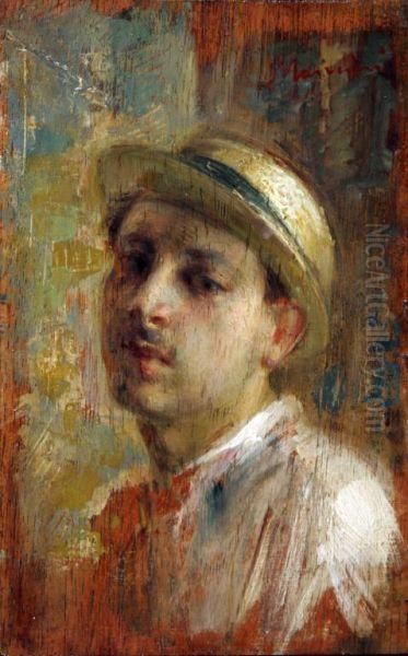 Uomo Con Cappello Oil Painting by Antonio Mancini