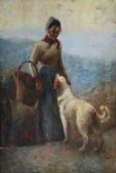 Fanciulla Con Cane Oil Painting by Antonio Mancini