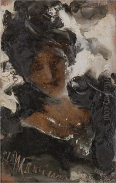 An Elegant Lady Oil Painting by Antonio Mancini