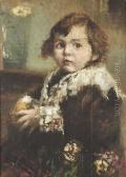 Portrait Of A Boy. Oil/cardboard, Signed Oil Painting by Antonio Mancini