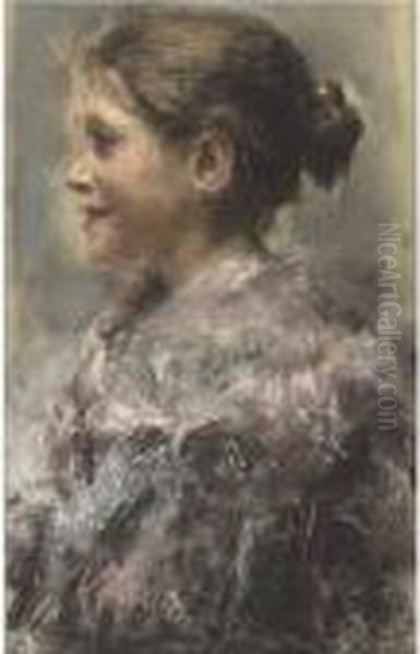 Portrait Of A Young Girl Oil Painting by Antonio Mancini