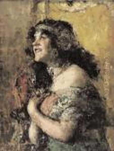 Donna In Costume Orientale Oil Painting by Antonio Mancini