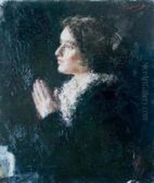 Signora In Nero Oil Painting by Antonio Mancini