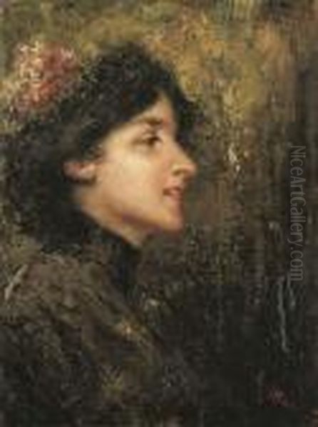 Giovane Signora Di Profilo Oil Painting by Antonio Mancini