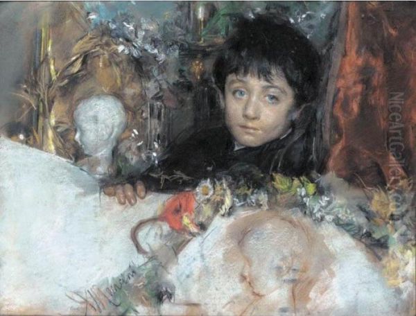 Portrait Of A Young Boy Oil Painting by Antonio Mancini