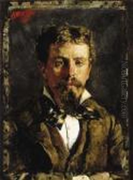 Portrait Of A Young Gentleman, 
Wearing A White Shirt, Cravatte And Brown Waistcoat And Jacket Oil Painting by Antonio Mancini