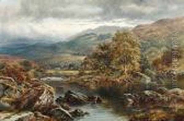 On The River Llugwy, Capel Curig Oil Painting by William Henry Mander