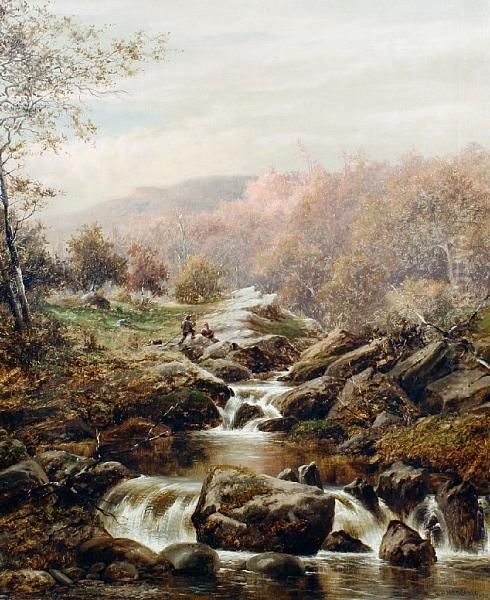 A Sunny Evening, Autumn Near Dolgelly, Northwales Oil Painting by William Henry Mander