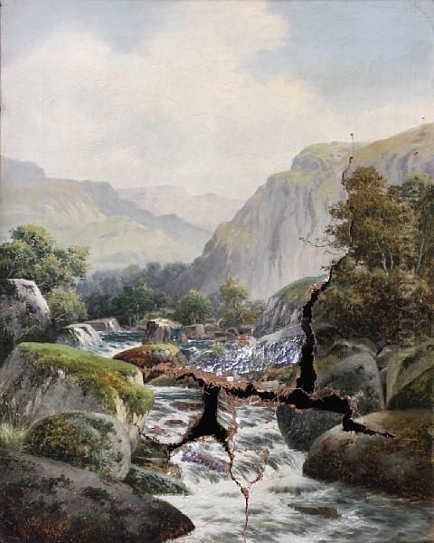 On The Llugwy, Below Pont Y Plas Oil Painting by William Henry Mander