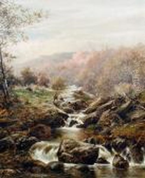 A Sunny Evening, Autumn Near Dolgelly, North Wales Oil Painting by William Henry Mander