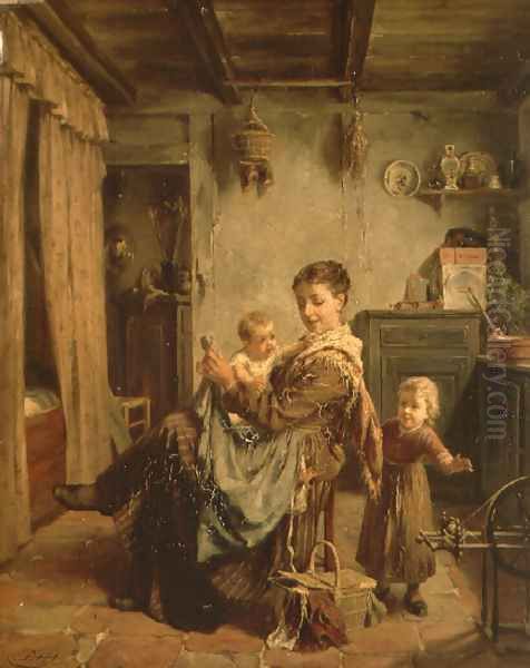 Cache-Cache, an interior with mother and child Oil Painting by Charles Petit