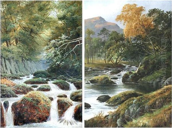 A River Landscape, Together With Another Similar, A Pair Oil Painting by William Henry Mander