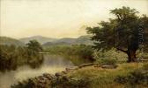 A Welsh River Landscape Oil Painting by William Henry Mander