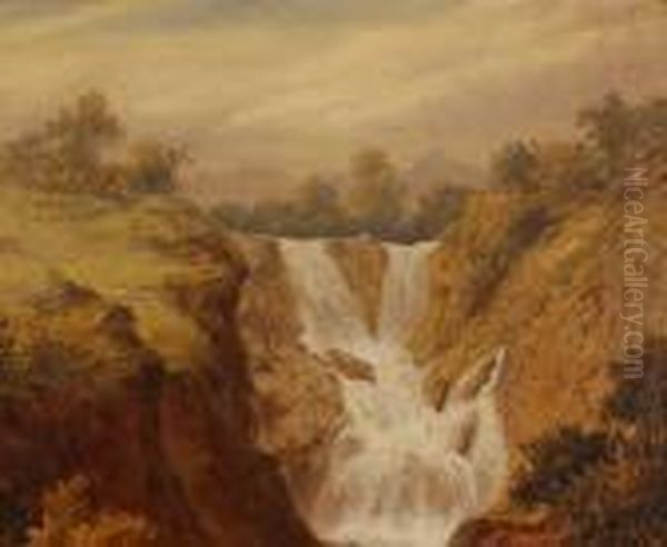 Highland Waterfall Oil Painting by William Henry Mander